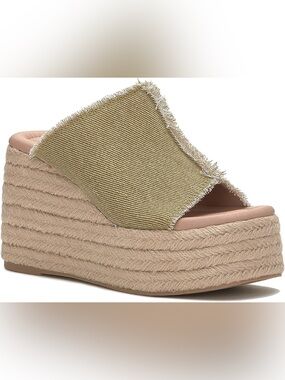 Lucky Brand Scippio Wedge Mule 8.5 Natural Washed Twill